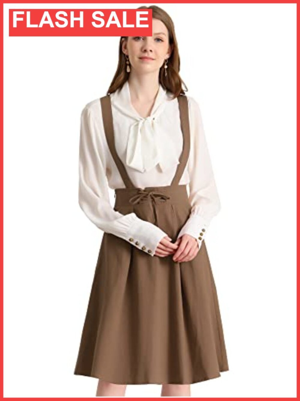 Women A Line Midi Skater Dress High Waist Suspender Skirt